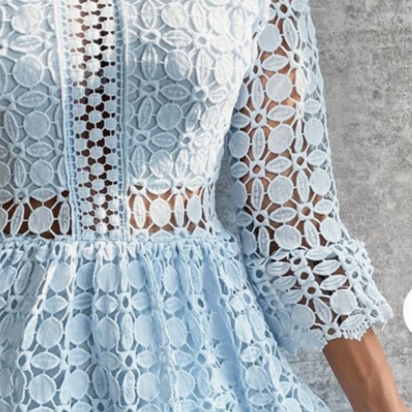 Mesh Insert Mock Neck Flounce Sleeve Lace Dress - Picture 4 of 4